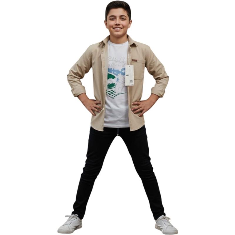 toptan 6/10 yaş arası çocuklar için gömlek, pantolonlu tişörtlü üç parçalı mevsimlik takım elbise 