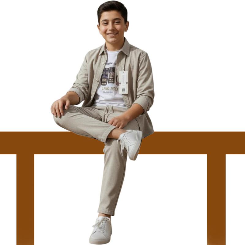 toptan 11/15 yaş arası çocuklar için gömlek, pantolonlu tişörtlü üç parçalı mevsimlik takım elbise