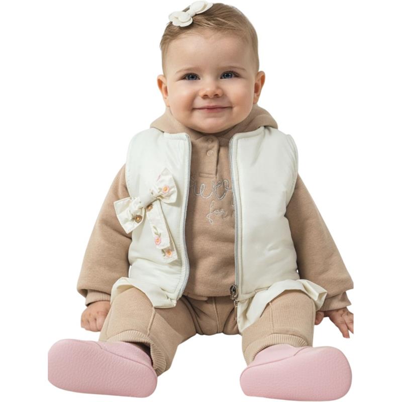 5252 toptan 6/12 aylık kız bebekler için yelekli mevsimlik üçlü takım elbise 