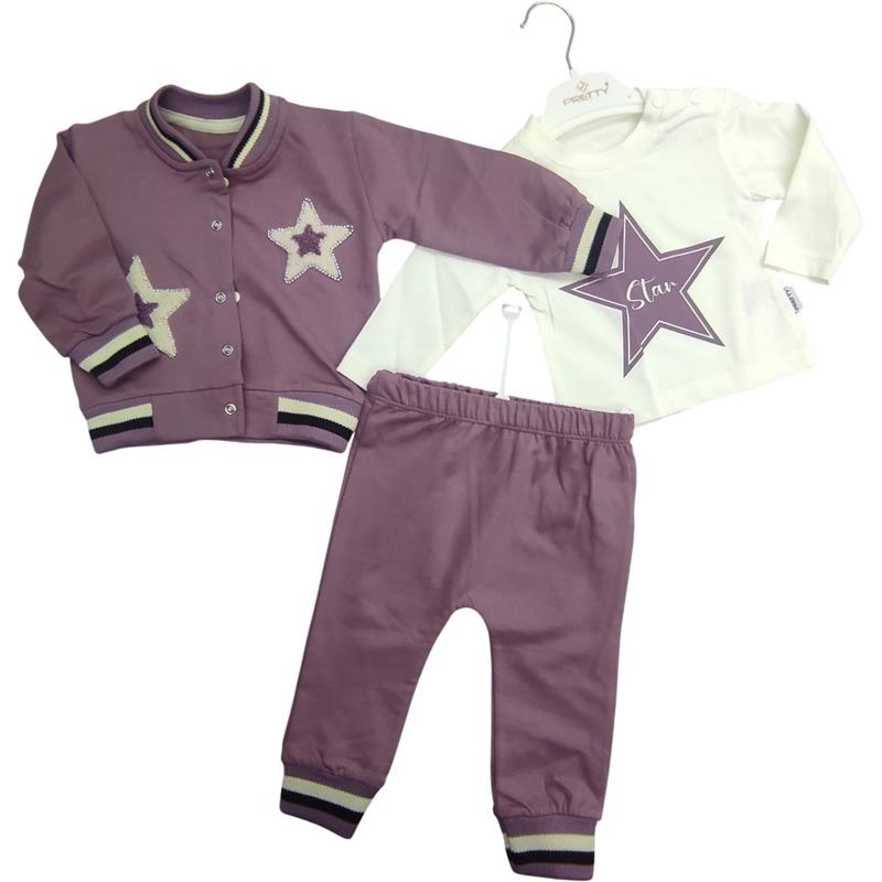5247 toptan 6/24 aylık bebekler için yıldız nakışlı mevsimlik üçlü takımlar 