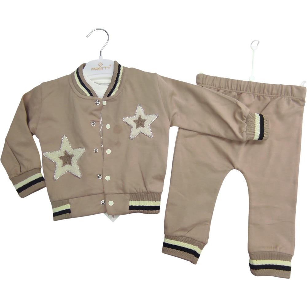 5247 toptan 6/24 aylık bebekler için yıldız nakışlı mevsimlik üçlü takımlar