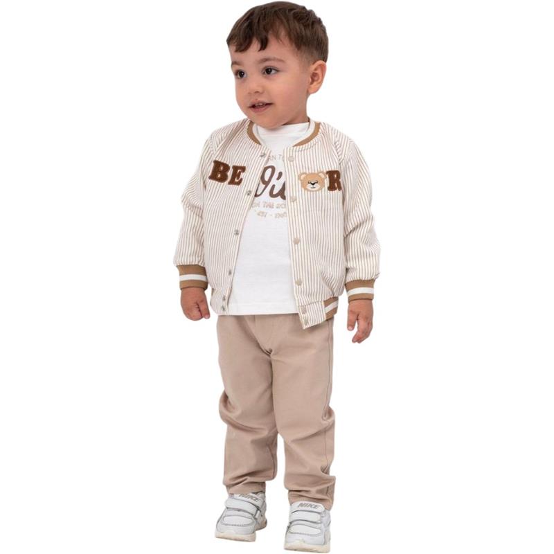 1111 toptan 9/24 aylık bebekler için BEAR baskılı mevsimlik üç parçalı takım elbise