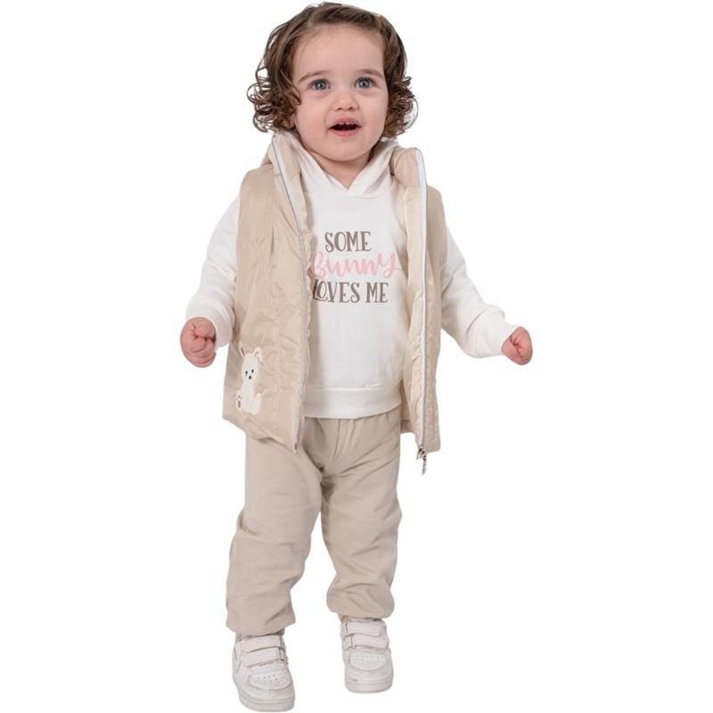 1189 toptan 9/24 aylık kız bebekler için yelekli mevsimlik üçlü takım elbise