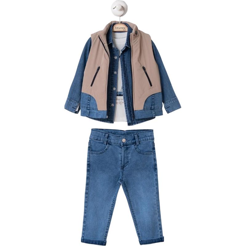 26637 toptan 5/8 yaş arası erkek çocuklar için kot pantolonlu dört parça mevsimlik takım elbise