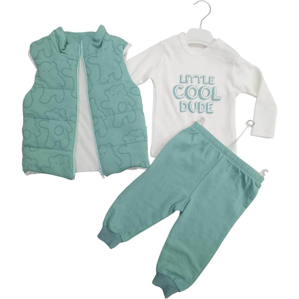 4157 toptan 9/24 aylık erkek bebekler için yelekli mevsimlik üçlü takım