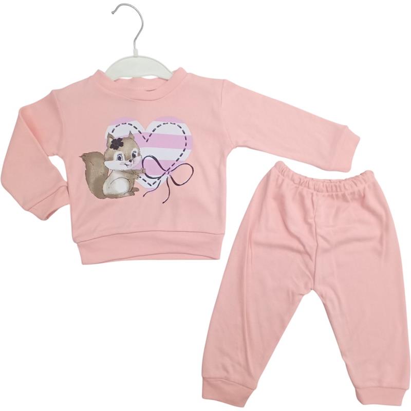 toptan 6-9-12 aylık kızlar için çocuk mevsimlik iki parçalı sincaplı takım elbise