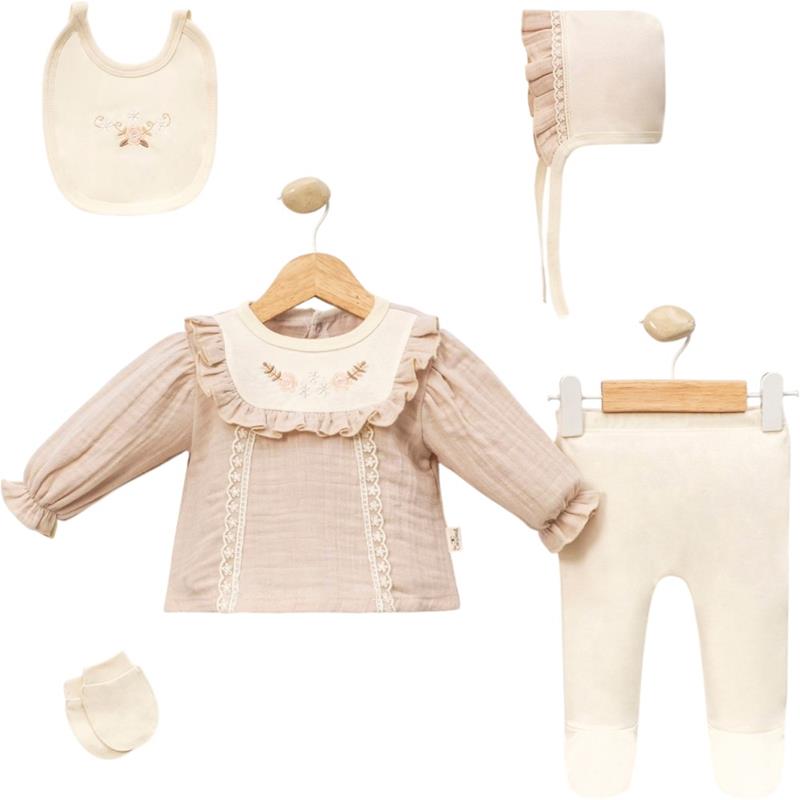 2099 toptan 3-6 aylık bebekler için 5 parçalı muslin kumaş zıbın setleri