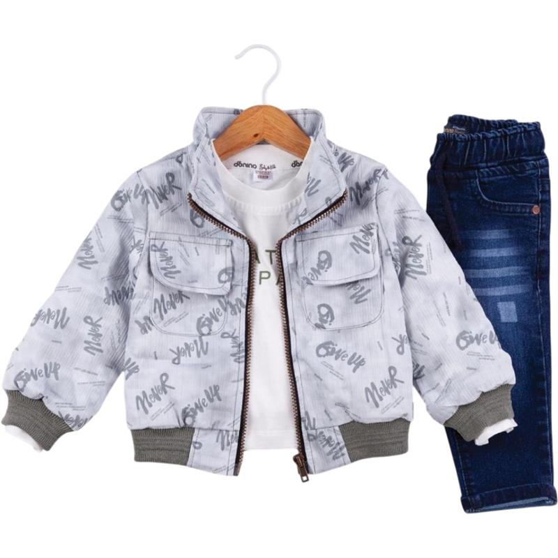 50697 toptan 6/24 aylık erkek çocuklar için üç parçalı kot pantolonlu mevsimlik takım elbise