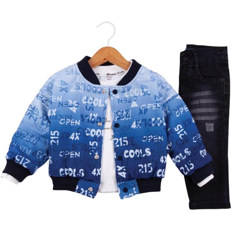 50695 toptan 6/24 aylık erkek çocuklar için üç parçalı kot pantolonlu mevsimlik takım elbise