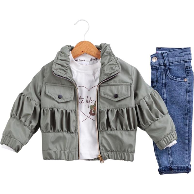 50691 toptan 6/24 aylık kız çocuklar için üç parçalı kot pantolonlu mevsimlik takım elbise