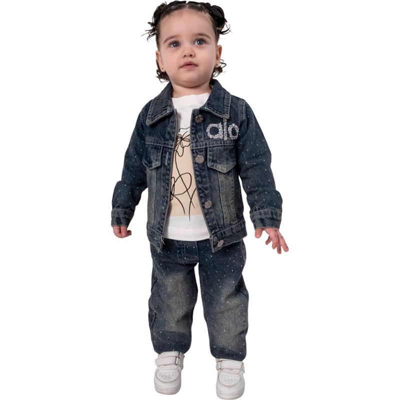 1203 toptan 1/4 yaş kız çocuklar için svitşortlu üç parçalı mevsimlik kot takım elbise