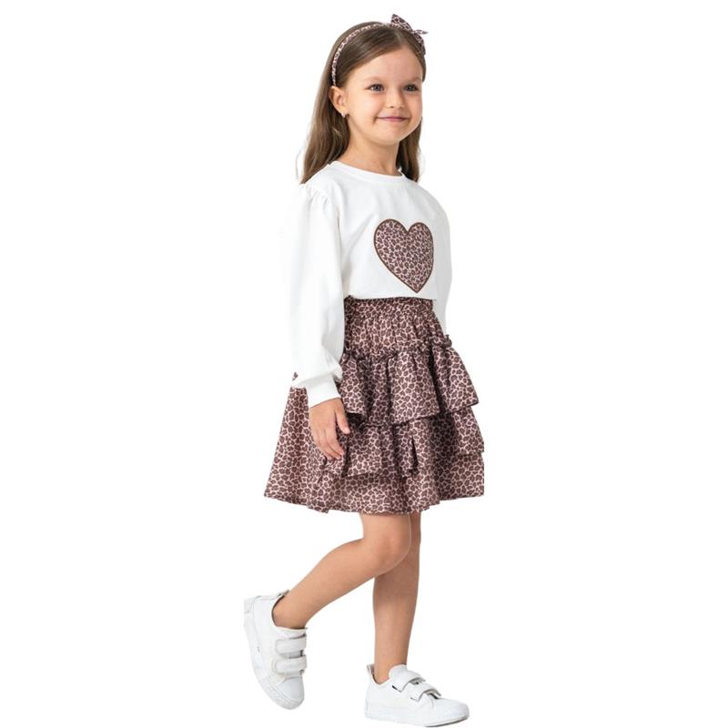 6341 toptan 2/5 yaş arası kız çocuklar için mevsimlik etekli tişörtlü iki parçalı takım elbise