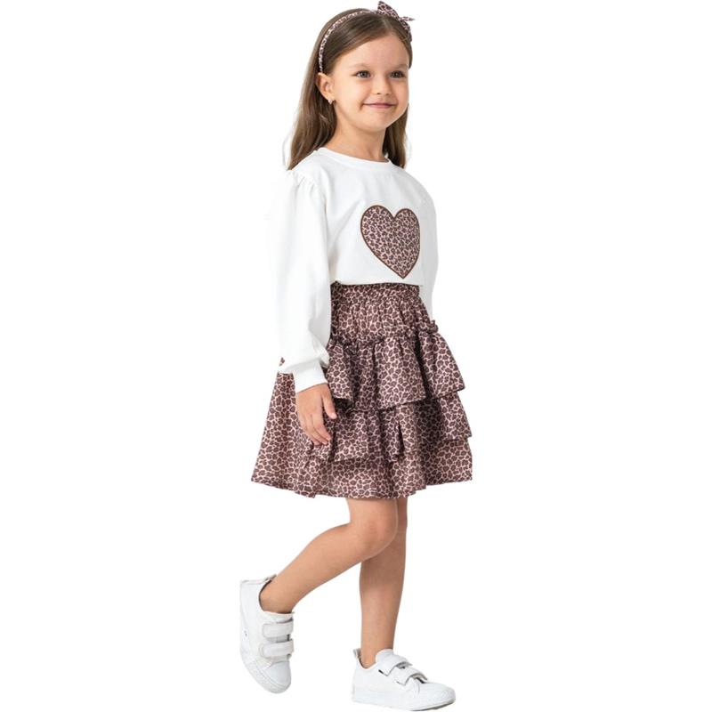 6342 toptan 6/9 yaş arası kız çocuklar için mevsimlik etekli tişörtlü iki parçalı takım elbise