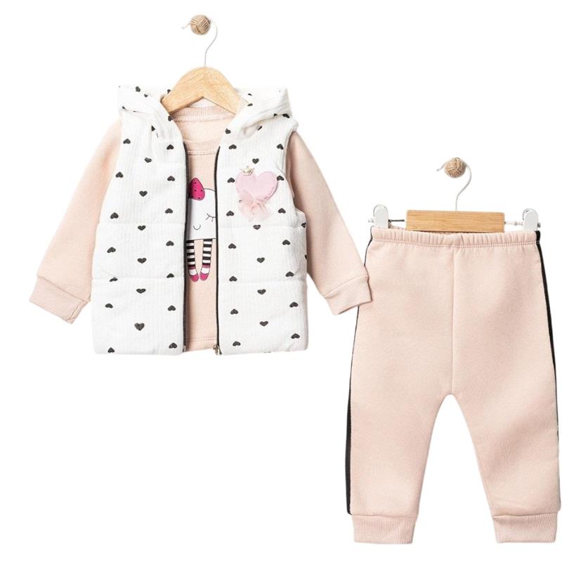 25437 toptan 9/24 aylık kız çocukları için mevsimlik yelekli üçlü takım elbise  