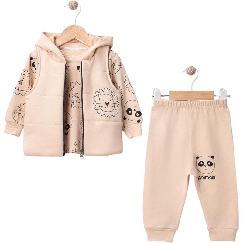 25433  toptan 6/24 aylık bebekler için aslan desenli mevsimlik üçlü takımlar