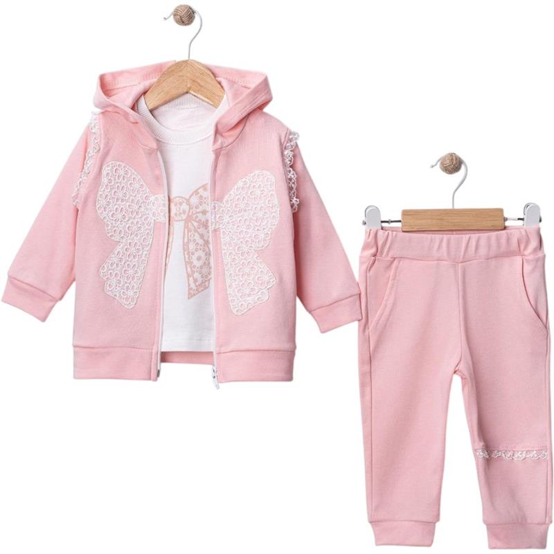 25431 toptan 9/24 ay arası kız çocukları için dantel kelebekli üçlü mevsimlik takım elbise