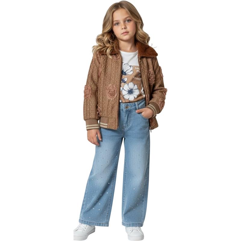 12269 toptan 3/6 yaş arası kız çocuklar için kot pantolonlu üçlü mevsimlik takım elbise  