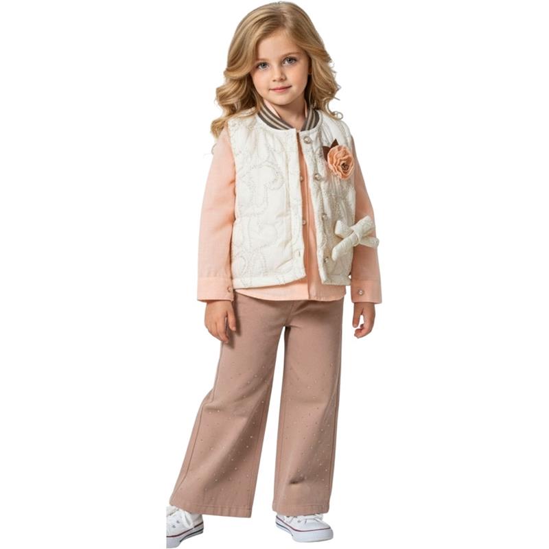 12270 toptan 3/6 yaş arası kız çocuklar için yelekli üçlü mevsimlik takım elbise