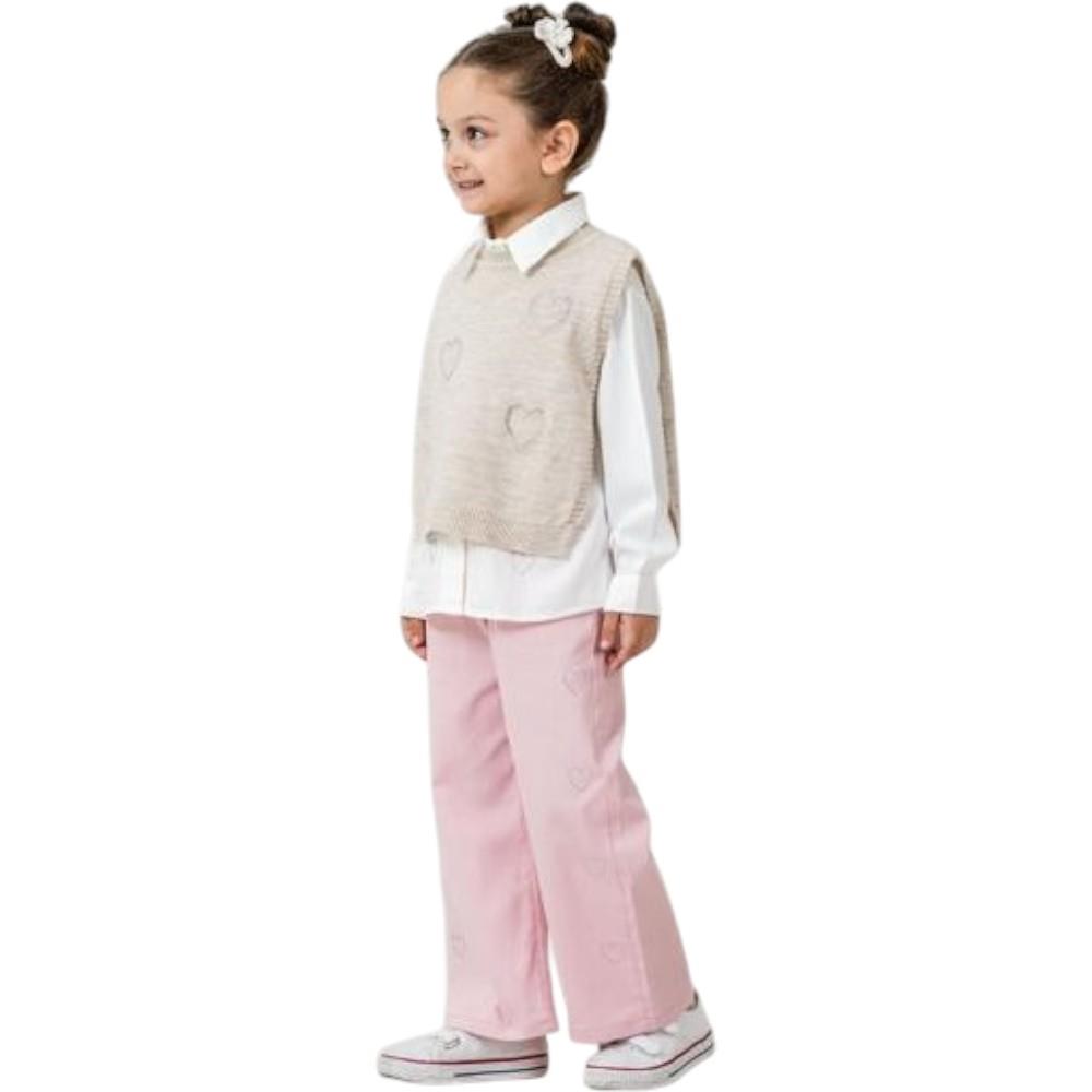 4492 wholesale children's spring-autumn three-piece suits with shirts,knitted capes and trousers for girls aged 6/9 years