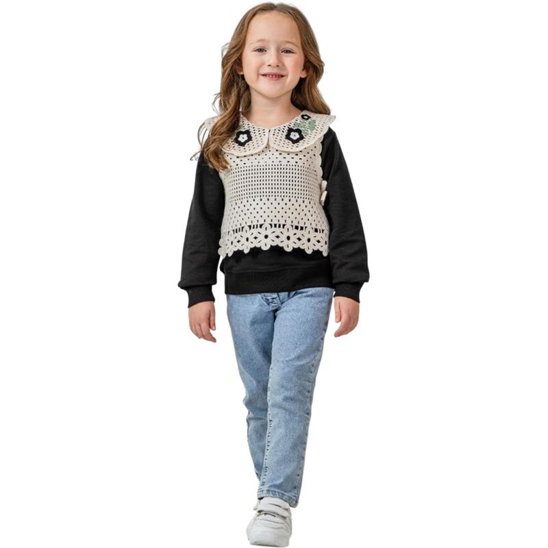 6352 toptan 6/9 yaş kız çocuklar için üç parçalı mevsimlik kot pantolonlu takım elbise