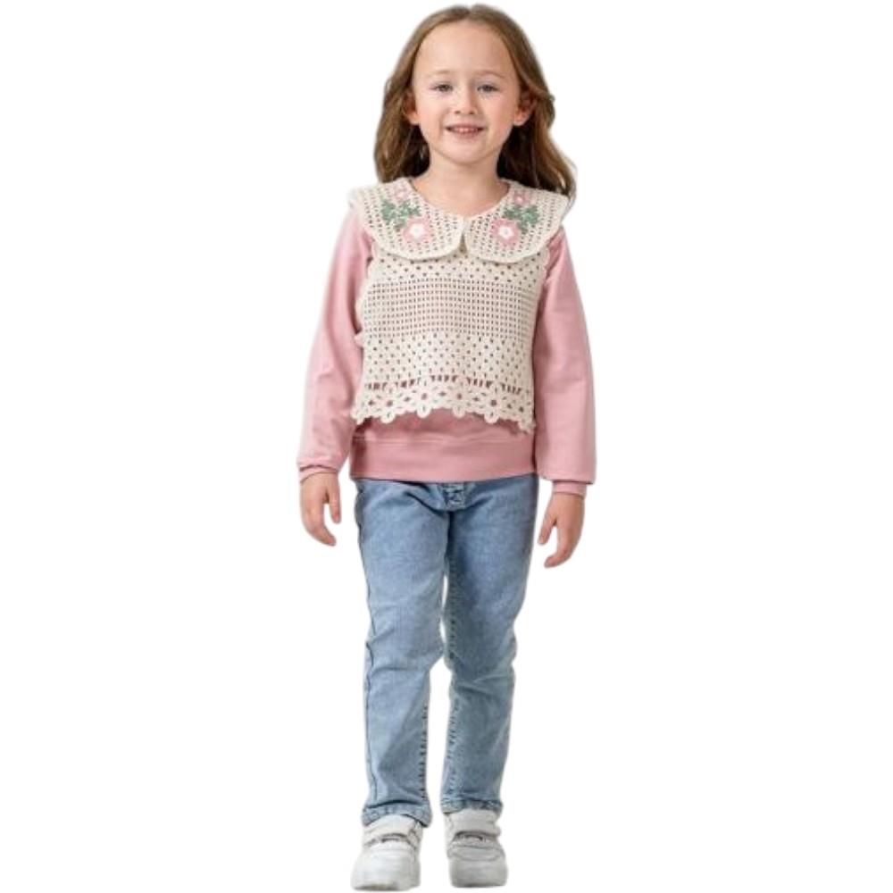 6352 оптом демисезонные костюмы тройки с джинсовыми брюками для девочек на 6/9 лет