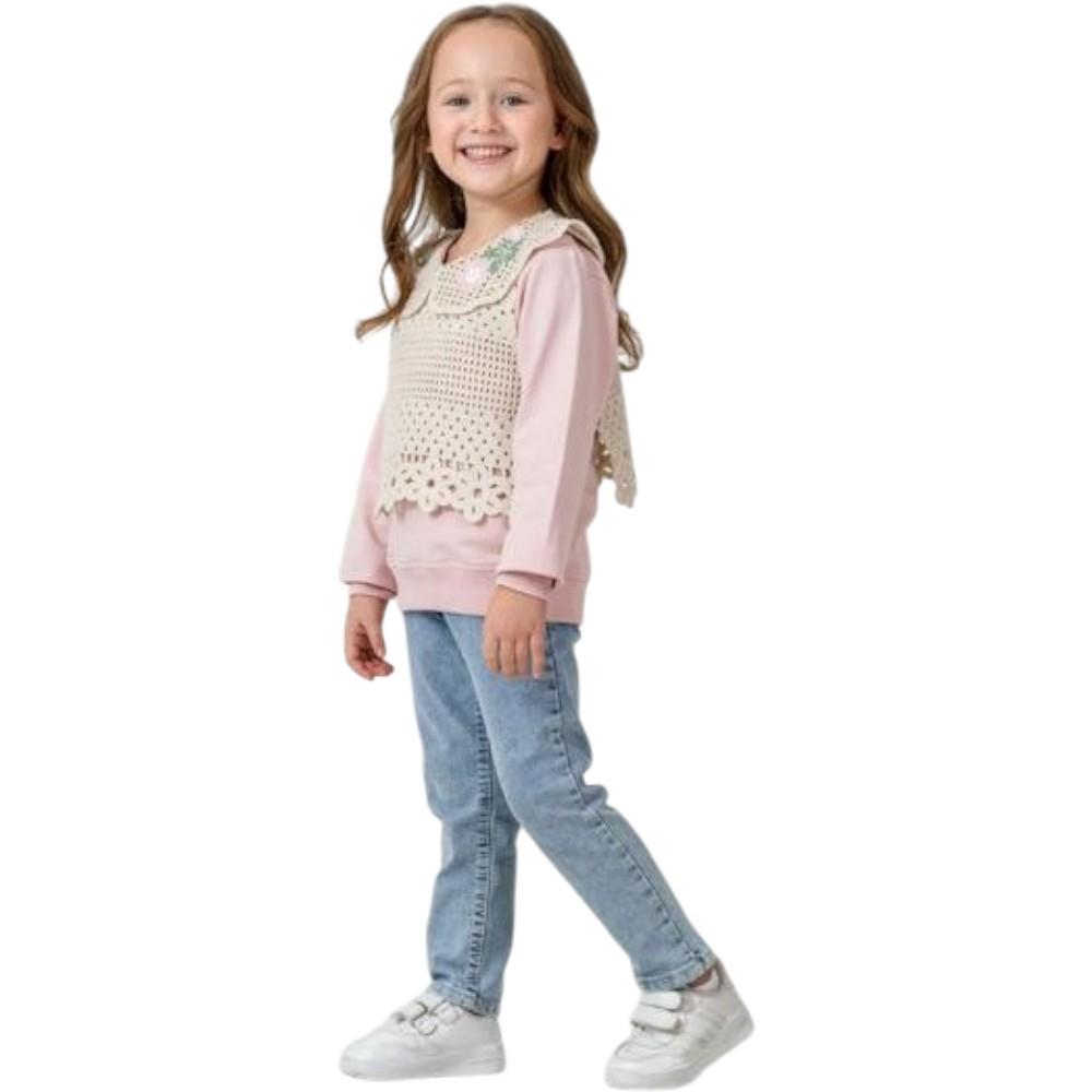 6352 оптом демисезонные костюмы тройки с джинсовыми брюками для девочек на 6/9 лет