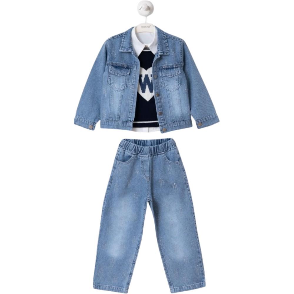 26327 wholesale children's demi-season denim suits with shirts and knitted sweatshirts for girls aged 5/8 years