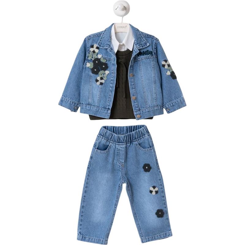 26326 toptan 2/5 yaş kız çocuklar için  mevsimlik 4 parça kot takım 