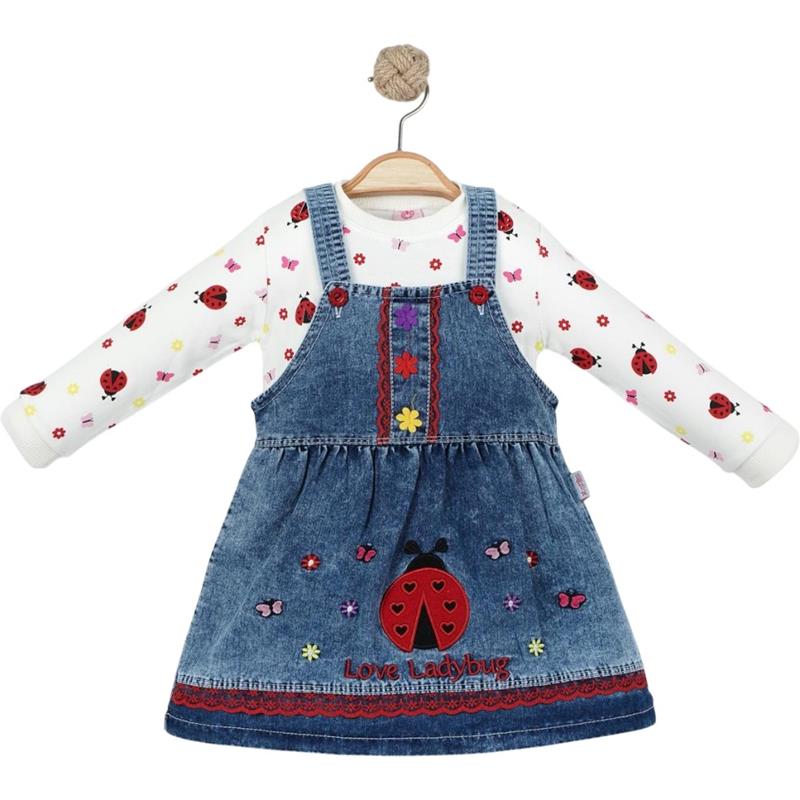 537 toptan 12/24 aylık kız çocukları için uğur böceği nakışlı tişörtlü kot jile