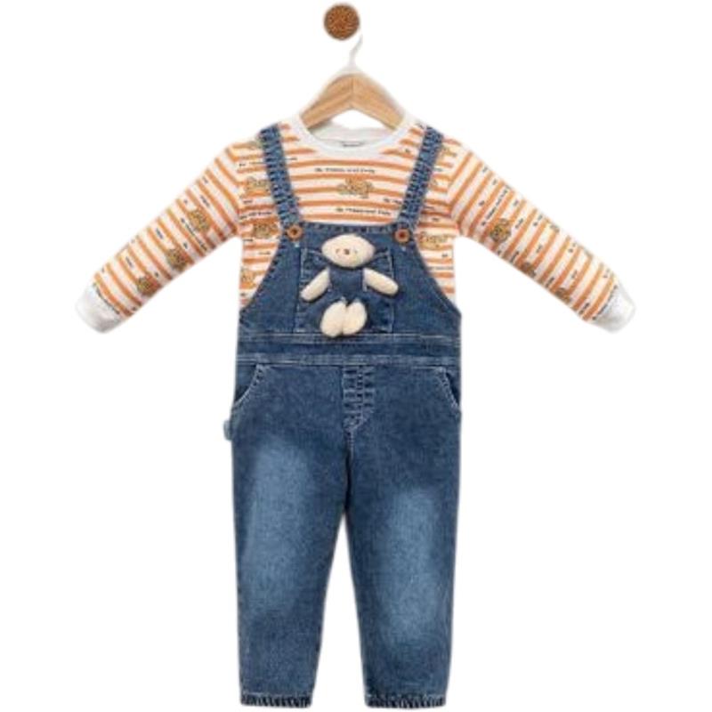 614 toptan 12/24 aylık bebekler için tişörtlü,ayıcıklı kot tulum-pantolon,salopet