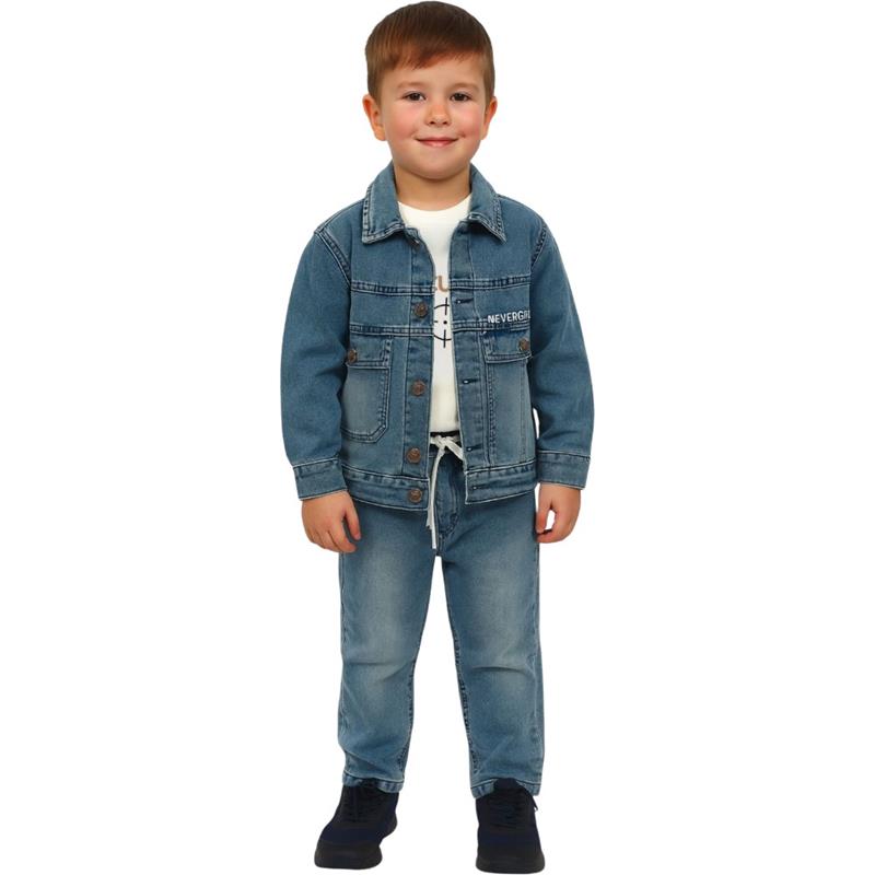 6000 toptan 5/8 yaş erkek çocuklar için çocuk kot ceket, pantolon ve tişörtlü üçlü takım