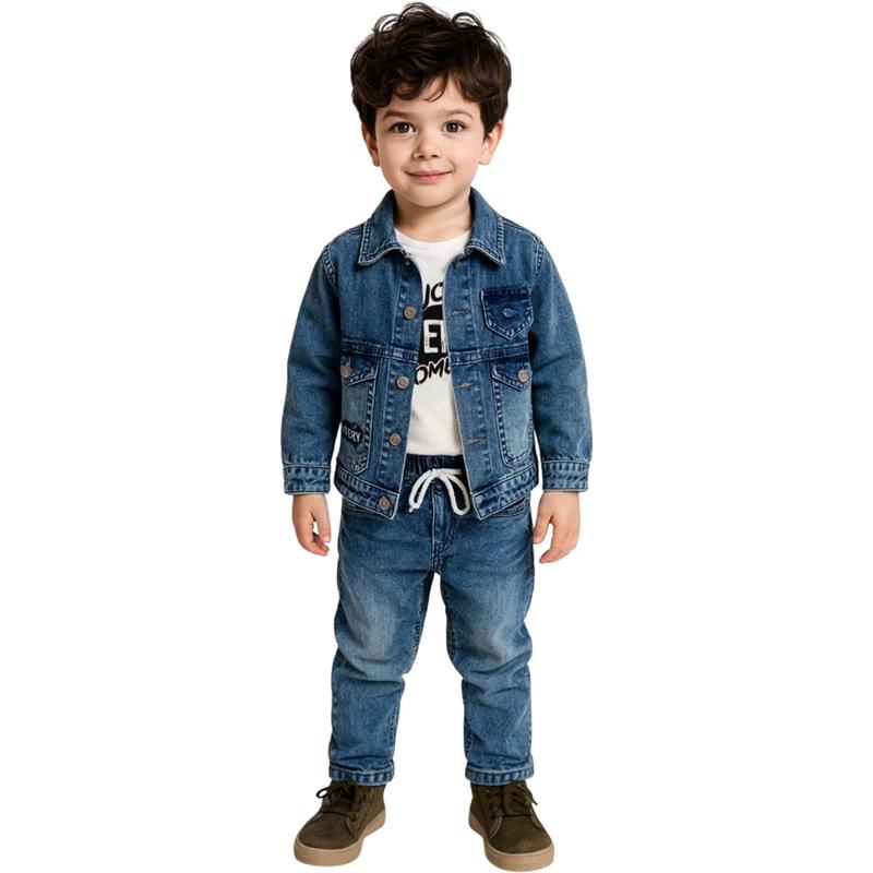 6004  toptan 5/8 yaş erkek çocukları için tişörtlü kot üç parçalı takım elbise