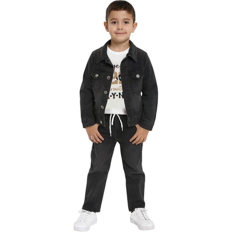 6002 toptan 5/8 yaş erkek çocuklar için çocuk kot ceket, pantolon ve tişörtlü üçlü takım
