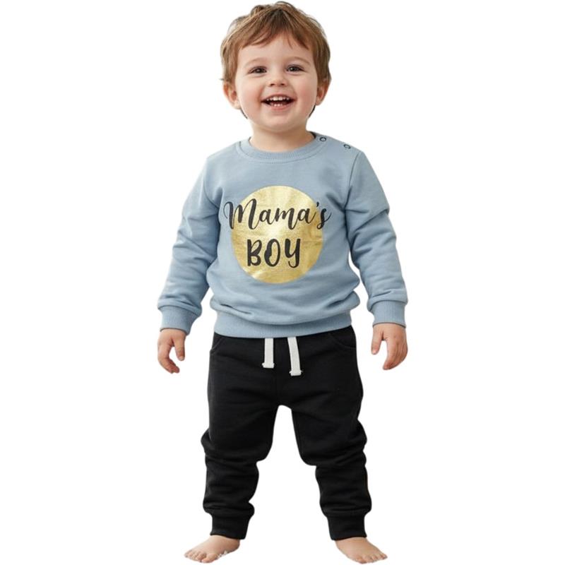 52486 toptan 9/24 aylık erkek çocuklar için MAMAS BOY baskılı mevsimlik ikili çocuk takım elbise 