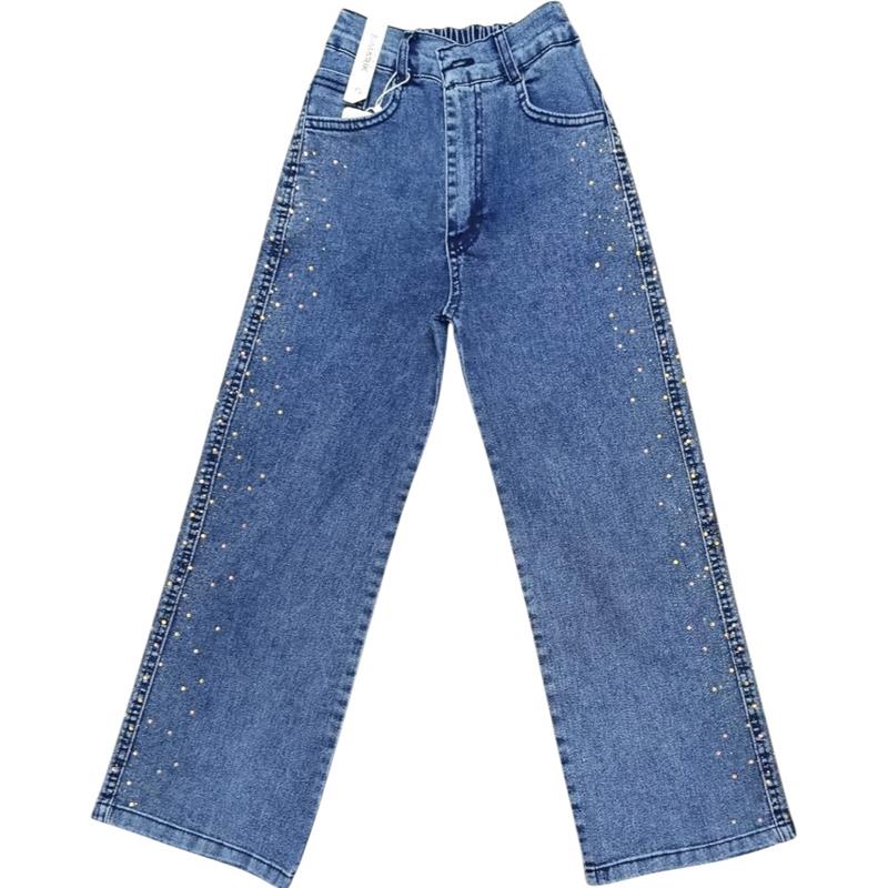 2110 toptan 6-10 yaş arası kız çocukları için taşlı çocuk kot pantolonu