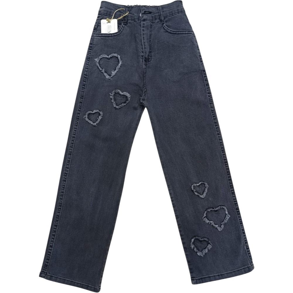 2580 оптом детские черные джинсовые брюки с вышивкой сердец для девочек на 6/10 лет