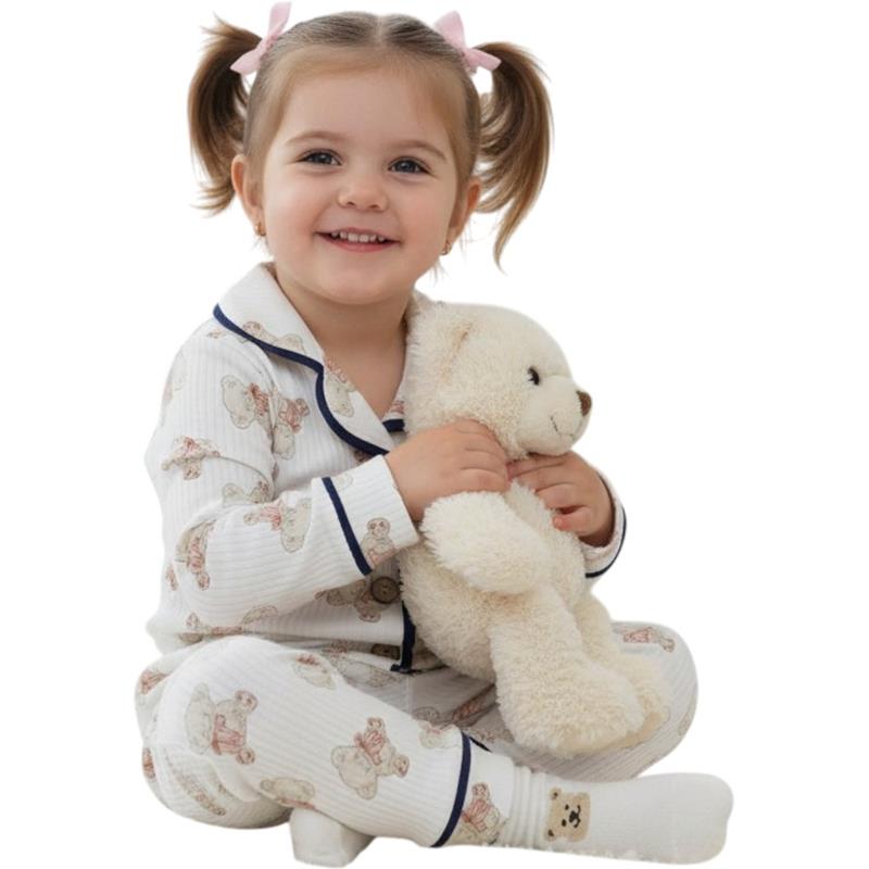 8124 toptan 9-12-18 aylık bebekler için düğmeli çocuk mevsimlik pijamalar