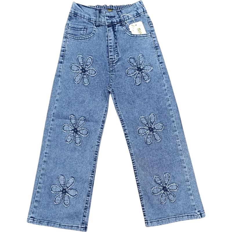 3121 toptan 11/15 yaş kız çocukları için çiçek nakışlı çocuk kot pantolonu