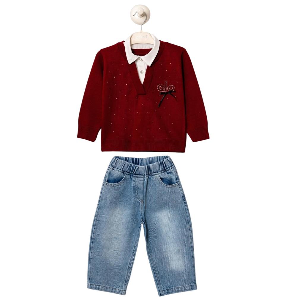 26337 wholesale children's demi-season three-piece suits with denim trousers for girls from 9 to 24 months