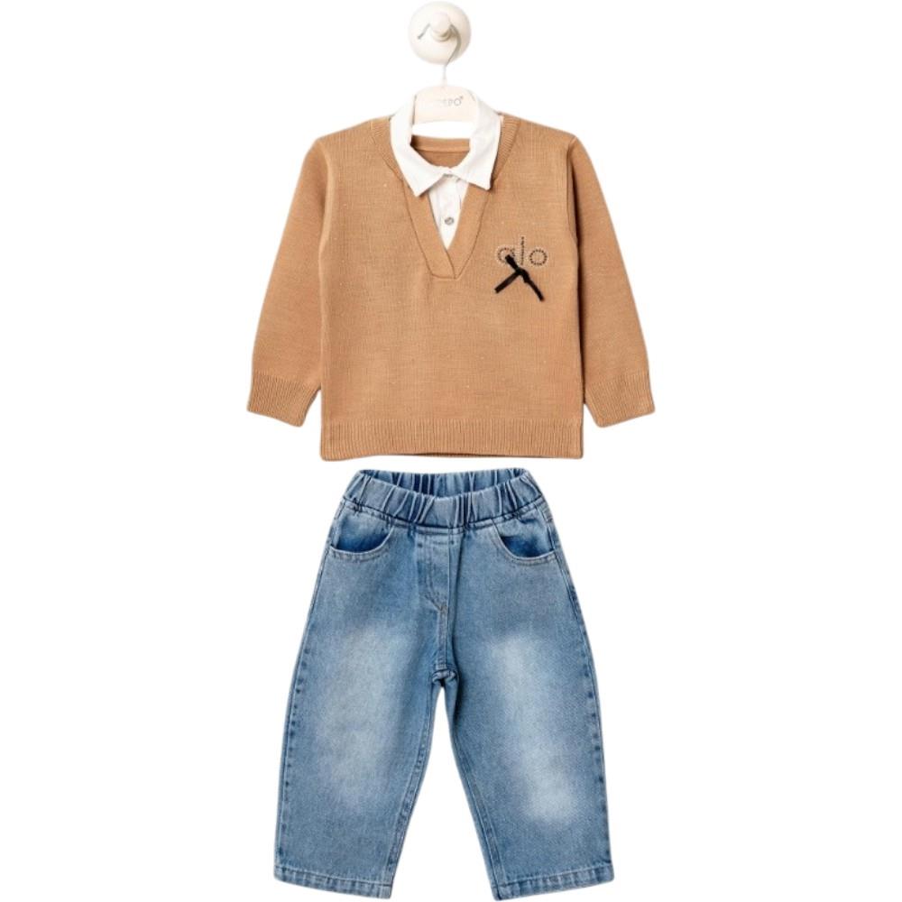 26337 toptan 9/24 aylık arası kız çocuklar için kot pantolonlu mevsimlik üç parçalı çocuk takım elbiseleri