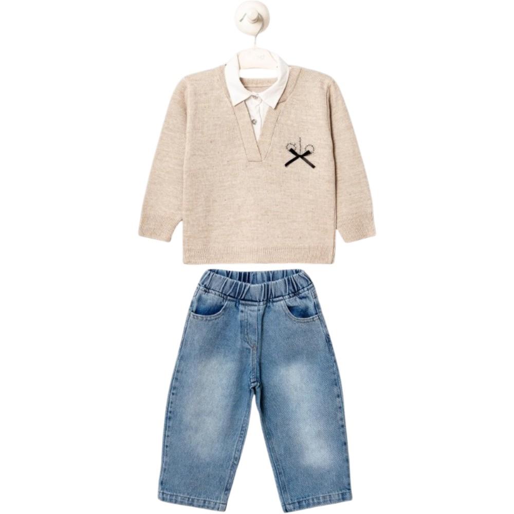 26337 toptan 9/24 aylık arası kız çocuklar için kot pantolonlu mevsimlik üç parçalı çocuk takım elbiseleri