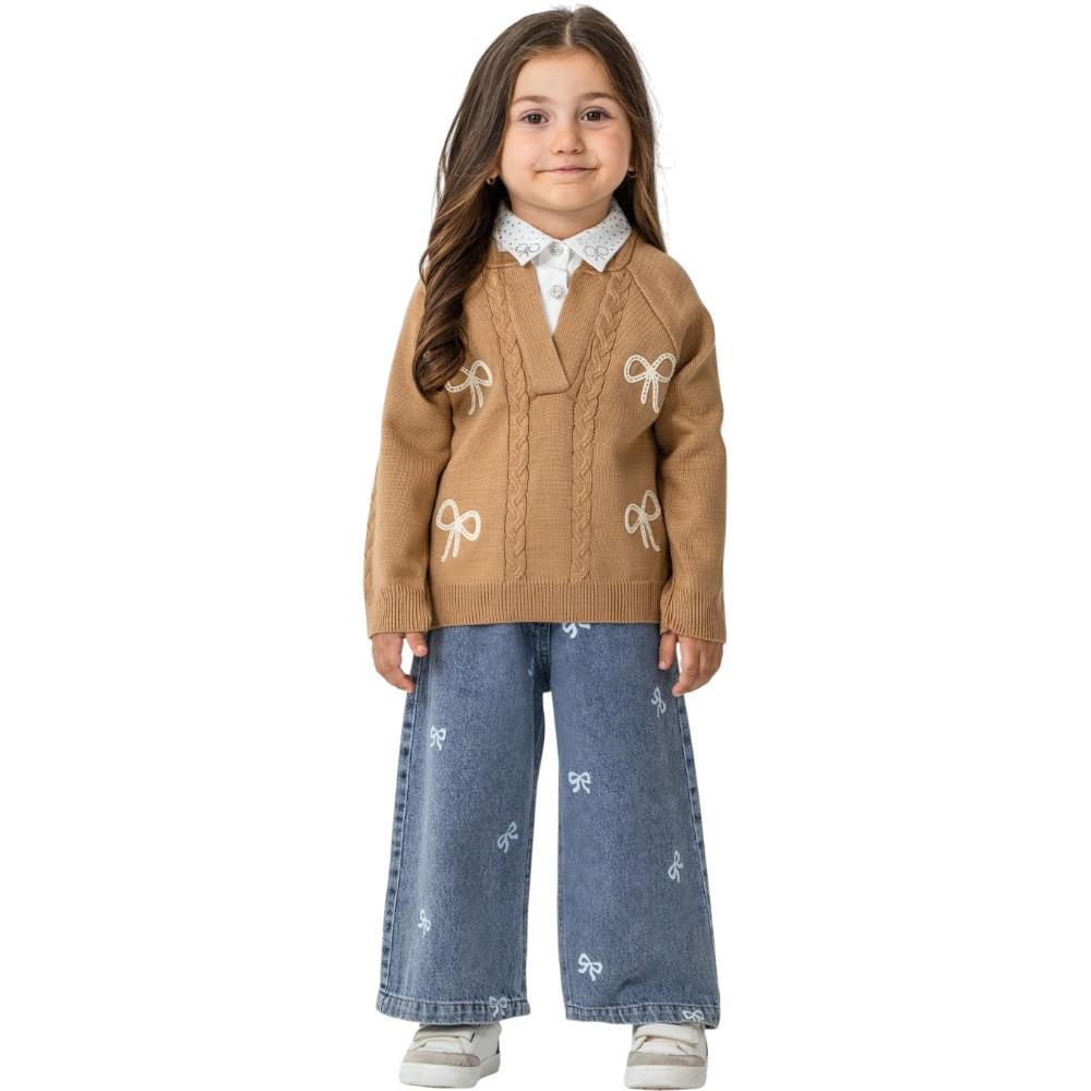 26303 Wholesale children's demi-season three-piece suits with denim trousers for girls 2-5 years 