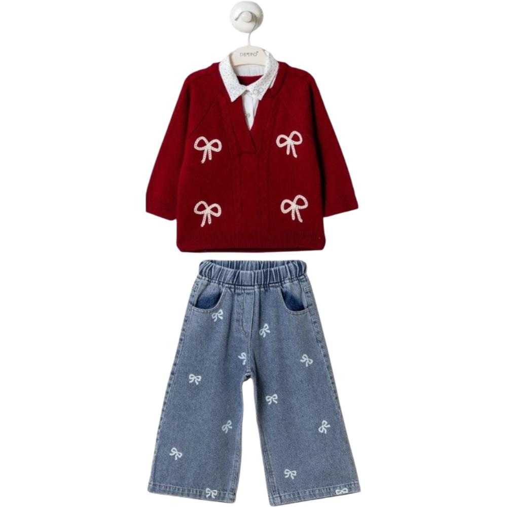 26303 оптом детские демисезонные костюмы тройки с джинсовыми брюками для девочек на 2/5 лет