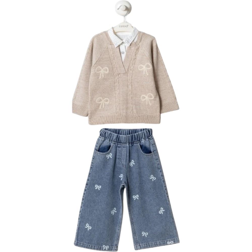 26303 оптом детские демисезонные костюмы тройки с джинсовыми брюками для девочек на 2/5 лет