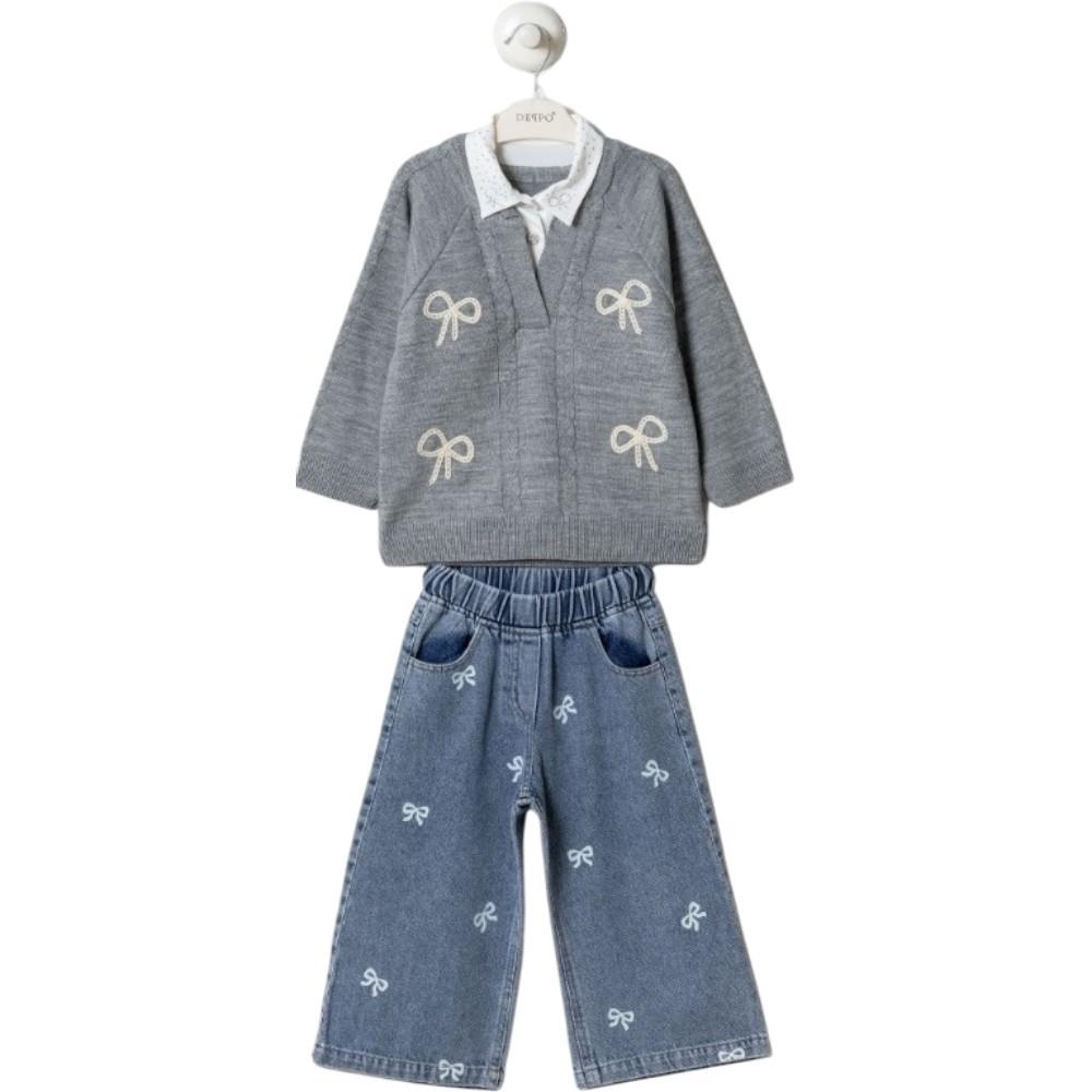 26303 оптом детские демисезонные костюмы тройки с джинсовыми брюками для девочек на 2/5 лет