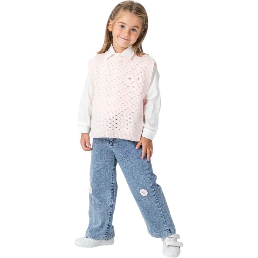 4503 оптом детские демисезонные костюмы тройки с рубашками,вязаными накидками и джинсовыми брюками для девочек на 10/13 лет