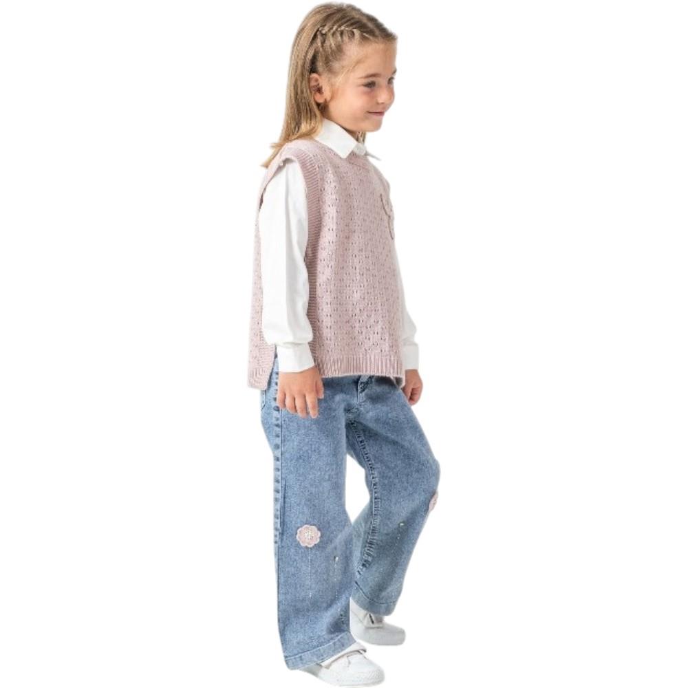 4503 оптом детские демисезонные костюмы тройки с рубашками,вязаными накидками и джинсовыми брюками для девочек на 10/13 лет