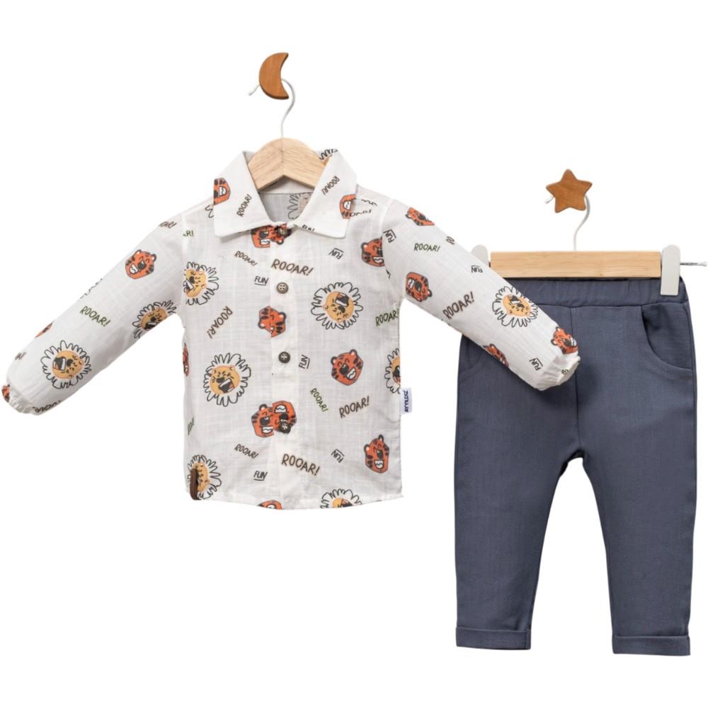 2346 toptan 9-12-18 aylık erkek çocuklar için mevsimlik gömlek pantolonlu ikili takım  