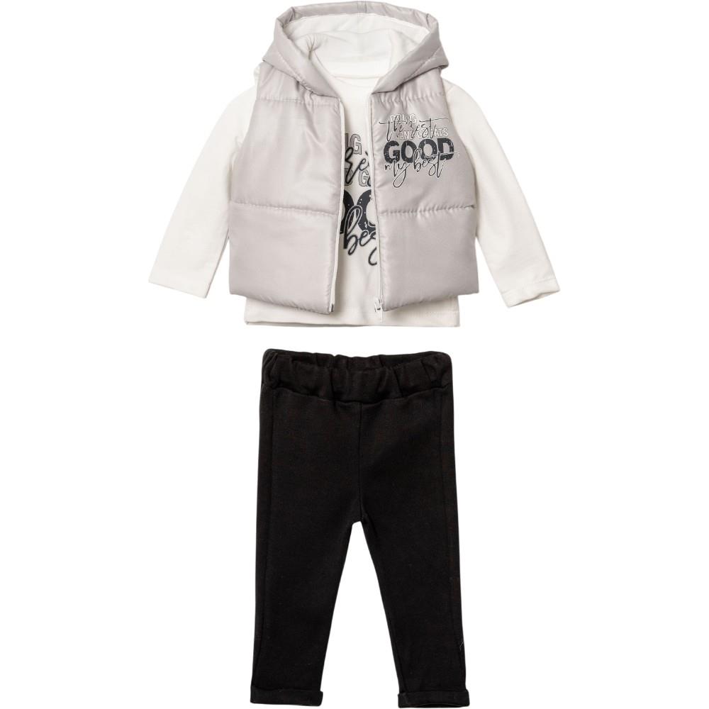 12004 toptan 6/18 aylık bebekler için yelekli üç parçalı mevsimlik takımlar