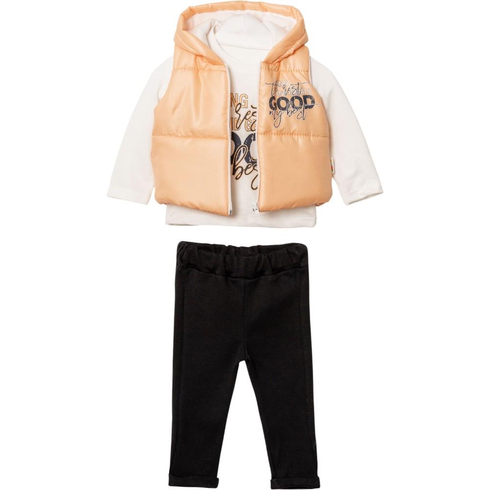 12004 toptan 6/18 aylık bebekler için yelekli üç parçalı mevsimlik takımlar